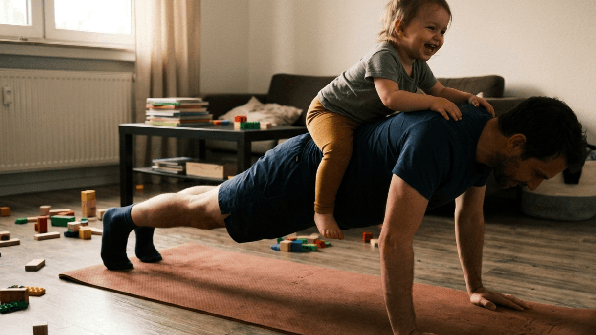 Krafttraining familiennah gestalten durch Plank mit Kind