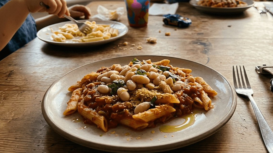 Carloading am Familientisch mit Pasta